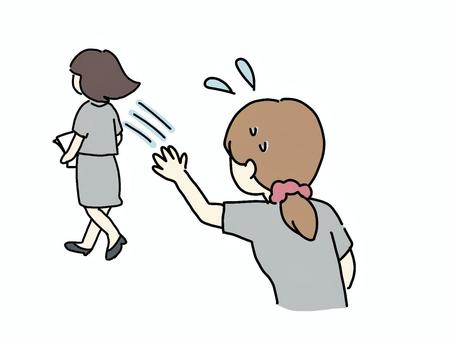 挨拶を無視して行ってしまう人 無視,歩行,去る,呼び掛け,挨拶,嫌がらせ,いじめ,女性,事務服,事務のイラスト素材