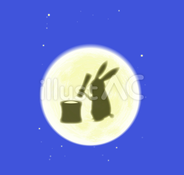 兎　餅つき　シルエット　子供　夜 兎,餅つき,シルエットのイラスト素材