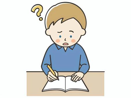 わからない問題がある白人男性 男性,外国人,留学生,勉強,困る,わからない,考える,悩む,宿題,学習のイラスト素材