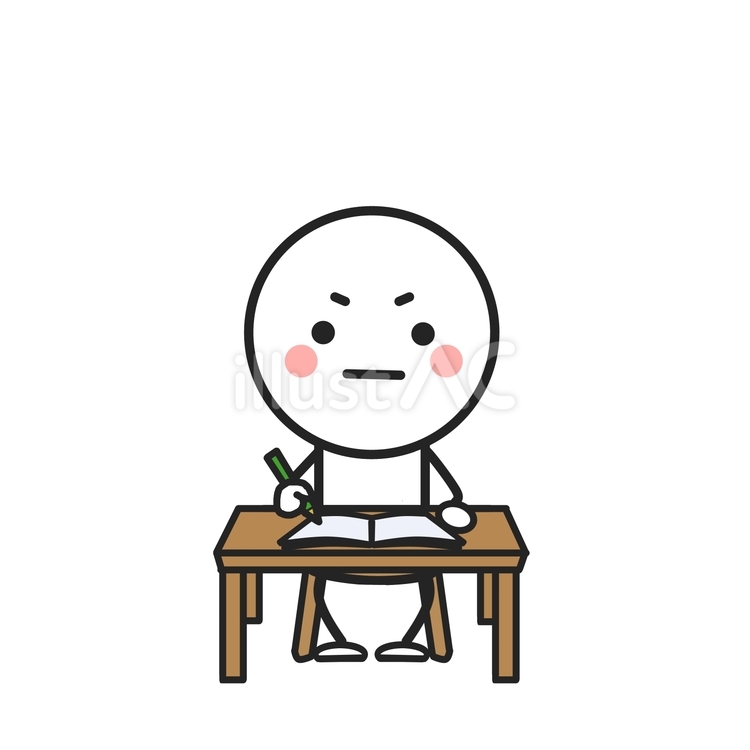 真剣な顔で文字を書く丸顔の棒人間 棒人間,ちびキャラ,人型のイラスト素材