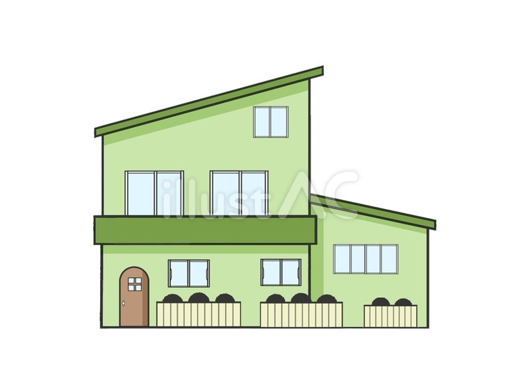 新築二階建ての緑色の家（マーホーム） 家,マイホーム,屋根のイラスト素材