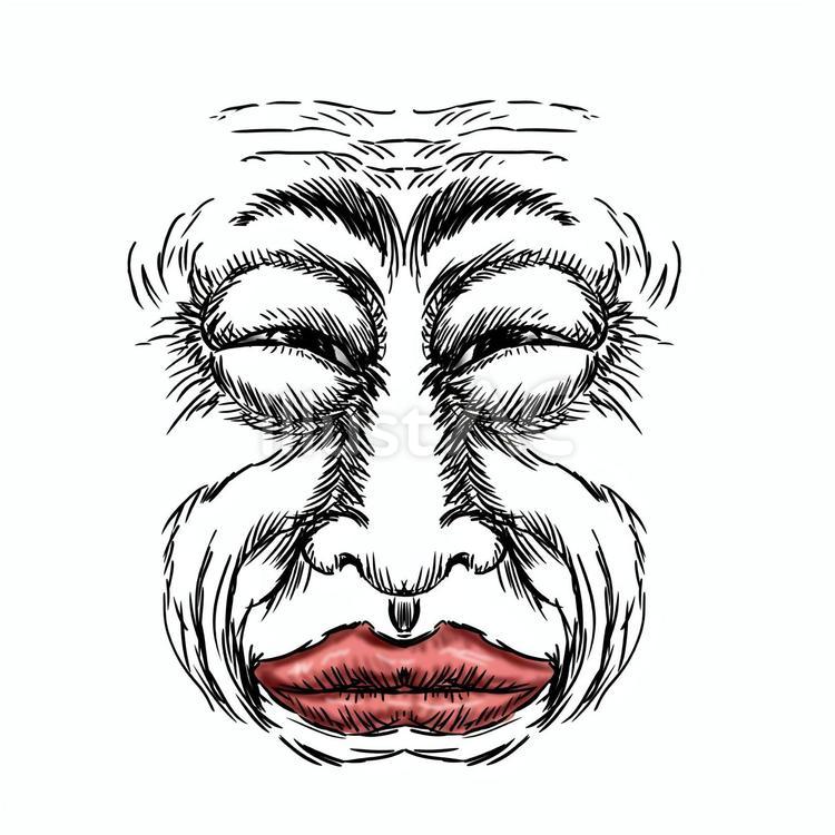 悪代官または悪徳政治家表情パーツ線画 老害,悪者,悪人のイラスト素材