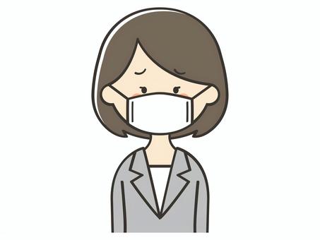 困った表情でマスクをしたスーツの女性 女性,スーツ,教師,講師,先生,マスク,風邪,風邪予防,インフルエンザ,花粉症のイラスト素材