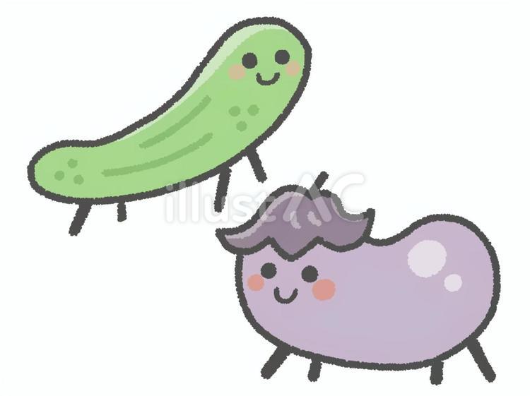 ナスとキュウリの精霊馬（顔あり） 精霊馬,茄子,胡瓜のイラスト素材