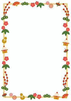 お正月縁起物フレーム黄タテ 年賀,フレーム,枠,背景,縁起物,和風,和柄,かわいい,おしゃれ,デザインのイラスト素材
