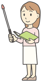  ロングヘア女性-203-全身 ポインター,女性,女の子,人物,かわいい,ポイント,説明,勉強会,プレゼンテーション,講義のイラスト素材