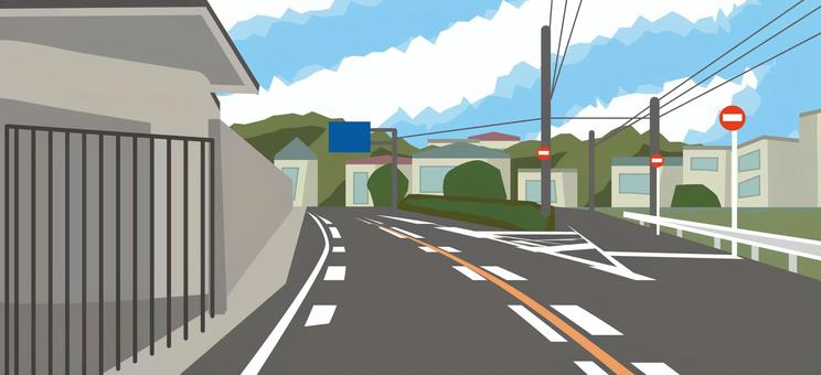道路 道路,車道,交通,地方,風景,住宅地,民家,電線,車線のイラスト素材