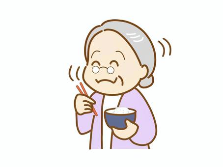 よく噛むことで脳の活性化、消化吸収が活性 高齢者,噛む,咀嚼,噛む回数,健康,血流促進,食事,消化吸収,脳,活性化のイラスト素材