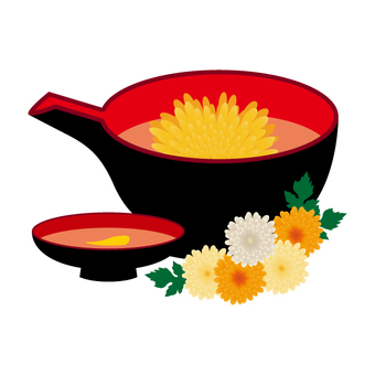 菊花酒 秋,9月,重陽の節句,菊花酒,菊酒,盃,日本酒,菊,花,葉のイラスト素材