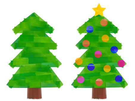水彩素材_モミの木03 クリスマスツリー,クリスマス,モミの木,マスキングテープ,木,水彩,針葉樹,自然,植物,植木のイラスト素材