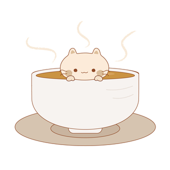 温かいほうじ茶と猫イラスト 猫,ほうじ茶,日本茶,お茶,湯呑み,和風,飲み物,温かい,リラックス,動物のイラスト素材