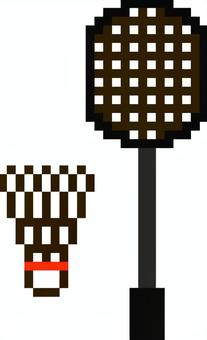 ドット絵の黒のバドミントンです。 ドット絵,バドミントン,シンプル,ラケット,シャトルコック,スポーツ,運動,競技,体育,スマッシュのイラスト素材