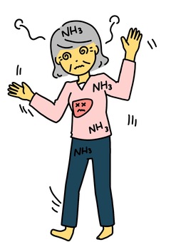 肝性脳症のおばあさん　カラー 肝性脳症,病気,女性,おばあさん,高齢者,黄疸,異常行動,カラーのイラスト素材