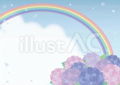 梅雨 アジサイと虹のフレーム背景
