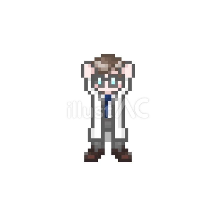 ドット絵のばんざいする白衣を着た男性 ドット絵,ピクセル,ガッツポーズのイラスト素材