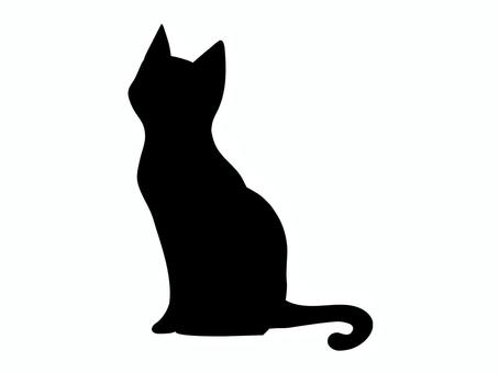 お座りして見上げる子ねこのシルエット ネコ,シルエット,かわいい,手書き,手描き,黒,ベクター,座る,全身,黒猫のイラスト素材