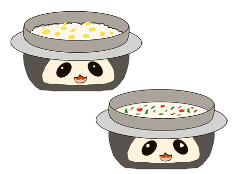 釜めし０１ 釜飯,炊き込みご飯,栗ご飯,山菜ご飯,パンダ,キャラクター,可愛い,釜,羽釜,鍋のイラスト素材