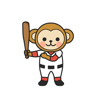 野球のバットを持ってポーズをとるサル
