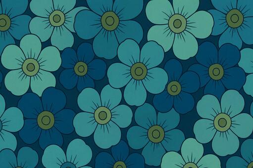 レトロ調ブルー花柄背景 花,フラワー,レトロ,ビンテージ,ブルー,グリーン,寒色,背景,壁紙,柄のイラスト素材