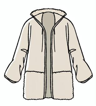 ボアコート 手描き,冬,上着,コート,アイボリー,ボアコート,ボアアウター,レディースコート,ベージュアウター,もこもこのイラスト素材