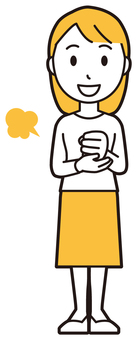  ロングヘア女性(黄)-091-全身 納得,女性,女の子,人物,かわいい,理解,思いつく,アイデア,閃き,発見のイラスト素材