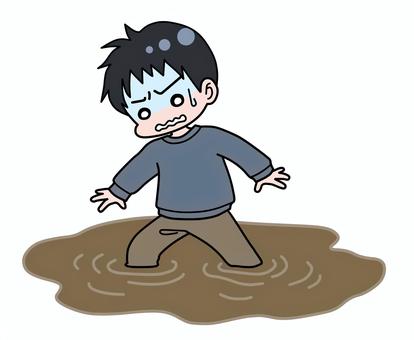 泥沼状態… 男性,泥,沼,困る,悪所,停滞,手詰まり,動けない,青ざめるのイラスト素材