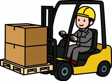 フォークリフトのグレーの作業員です。 フォークリフト,シンプル,段ボール,作業員,運転手,荷役,倉庫,工場,物流,重機のイラスト素材