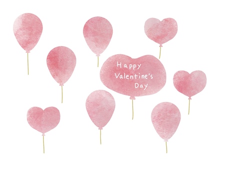 ハッピーバレンタイン　水彩風風船 風船,バレンタイン,ハッピー,ピンク色,水彩風,柔らかい,バルーン,ハート,ハート型,文字のイラスト素材