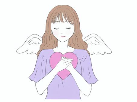 ハートを胸に抱く天使 天使,エンジェル,ハート,愛,恋,愛情,安心,微笑む,女性,信頼のイラスト素材