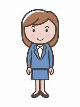 笑顔で正面を向くスーツ女性の全身イラスト 女性,スーツ,ビジネスウーマン,かわいい,笑顔,ol,会社員,若い,笑う,キャリアウーマンのイラスト素材