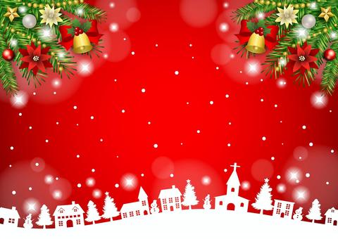 Christmas2592 Christmas2592 町並み,雪だるま,家,ベル,リボン,ポインセチア,クリスマス,飾り,あしらい,オーナメントのイラスト素材