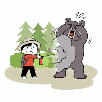 山の中で熊スプレーを使う人物 山の中で熊スプレーを使う人物 熊スプレー,クマ,遭遇,対策,防御,守る,ヒグマ,襲う,恐怖,問題のイラスト素材
