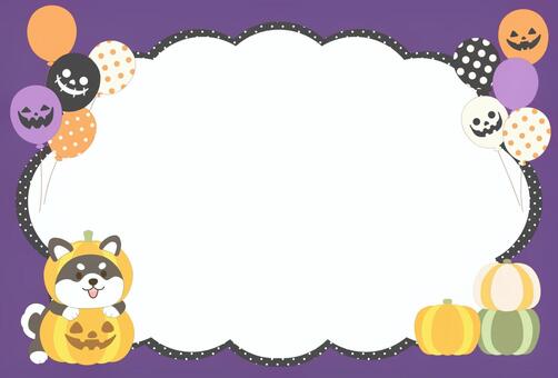 黒柴のハロウィンフレーム１ ハロウィン,黒柴,柴犬,ハロウィーン,halloween,フレーム,枠,囲み枠,ジャックオランタン,ジャックオーランタンのイラスト素材