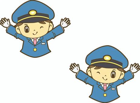 鉄道員の万歳 駅員,車掌,運転士,運転手,鉄道員,乗務員,鉄道,新幹線,路面電車,地下鉄のイラスト素材