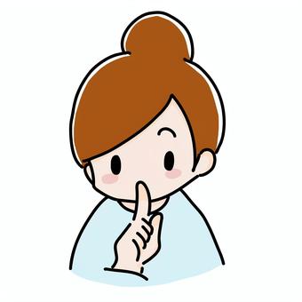 人差し指を口に当てる女性 内緒,秘密,シークレット,内緒話,静かに,しー,静粛に,指差し,人差し指,手描きのイラスト素材