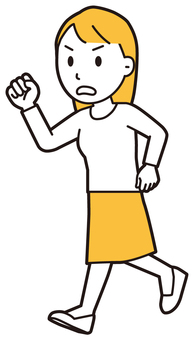  ロングヘア女性(黄)-454-全身 走る,女性,女の子,人物,かわいい,急ぐ,ランニング,運動,マラソン,ジョギングのイラスト素材