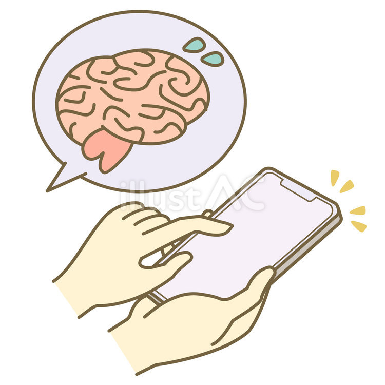 スマホの使用に脳が疲労しているイラスト スマートフォン,スマホ,脳のイラスト素材