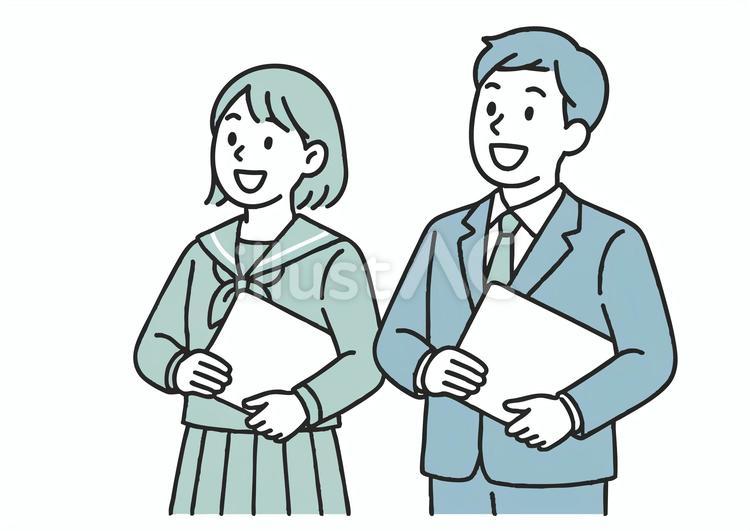 ノートパソコンを持つ高校生男女ICT教育 高校生,男子,女子のイラスト素材