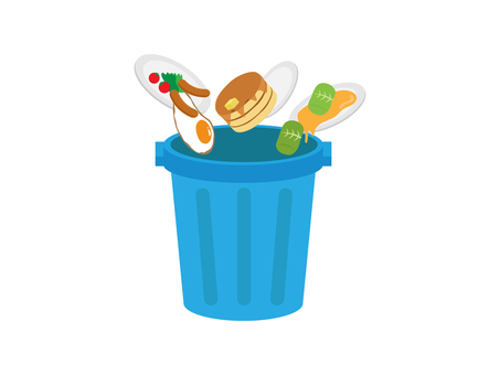 食品ロス1 ゴミ箱,食品,食べ物,廃棄,捨てる,生ごみ,ポリバケツ,食料,イラスト,素材のイラスト素材