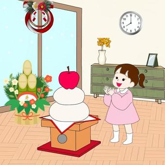 【不合理な絵】どこがへん？　鏡餅 正月,鏡餅,りんご,間違い,どこがへん,認知,療育,保育,プリント,言語聴覚療法のイラスト素材