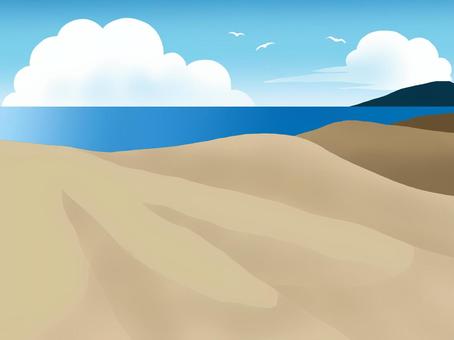 鳥取砂丘と海 鳥取,砂丘,海,砂,海岸,日本海,水平線,自然,景色,風景のイラスト素材