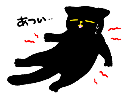 暑さでお腹を出してだれている黒猫さん, , JPG and PNG