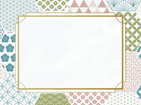 亀甲配置の和柄背景 ゴールドフレーム  亀甲,青,緑,ピンク,冬,年賀状,新年,謹賀新年,梅,鱗のイラスト素材