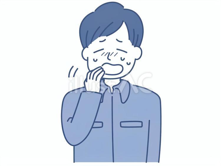 暑がっている作業着の若い男性 暑い,発熱,風邪のイラスト素材