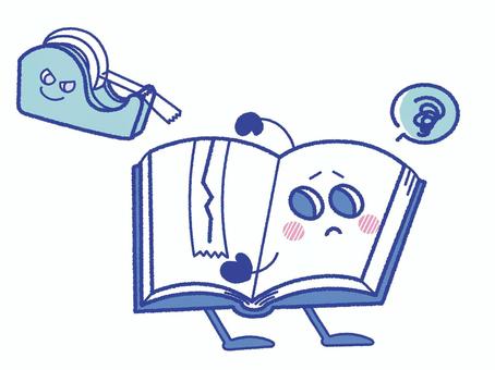 破れたページにセロテープを貼られた本 図書館,本,取り扱い,利用,司書,マナー,ルール,破れ,修理,破損のイラスト素材