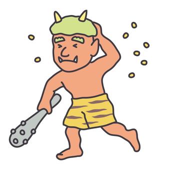 豆をまかれた鬼 節分,鬼,赤鬼,豆まき,逃げる,出ていく,困る,走る,豆,こん棒のイラスト素材