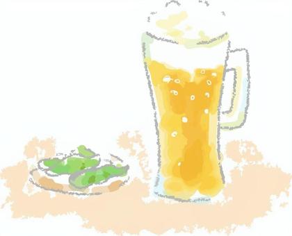 Illustration, draft beer, beer, edamame, 
