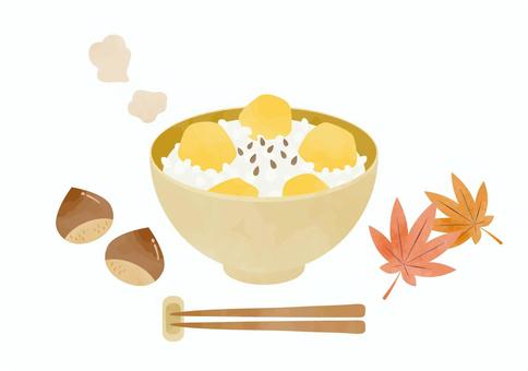美味しそうな栗ごはんのイラスト 栗ごはん,秋,食べ物,紅葉,植物,お米,栗,箸,かわいい,シンプルのイラスト素材