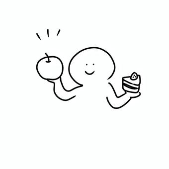 ケーキよりフルーツたべよう! ケーキよりフルーツたべよう! ケーキ,食,食育,果物,人,選ぶ,食べる,持つ,比較,比べるのイラスト素材