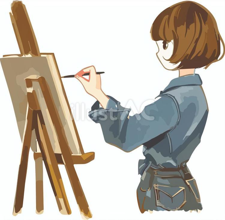 絵を描く女性 絵,画家,女性のイラスト素材